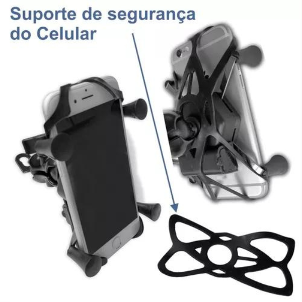 Suporte garra para celular moto universal com carregador usb * PRONTA-ENTREGA *