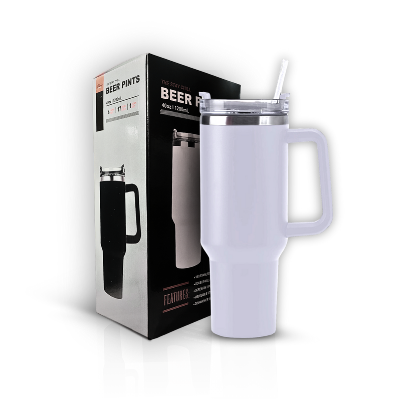 Copo Térmico Grande 1200 Ml Canudo Parede Dupla Cor BRANCO * PRONTA-ENTREGA *