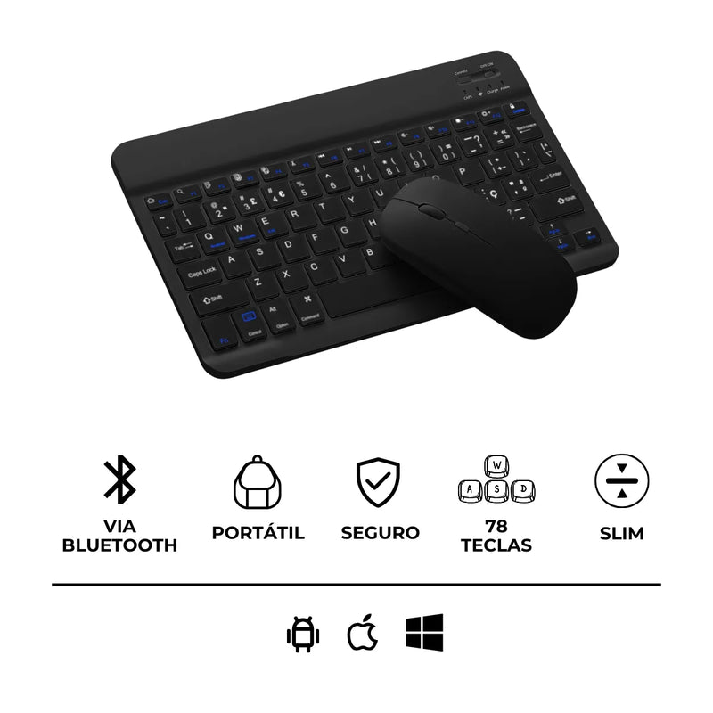 Teclado Sem Fio Bluetooth Recarregável Com Mouse * PRONTA-ENTREGA *