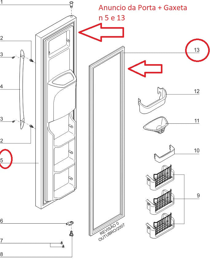 Porta Inox freezer Geladeira Side By Side Electrolux SS76X A07844601 41837110 Original ( Apenas a Porta com a Gaxeta )