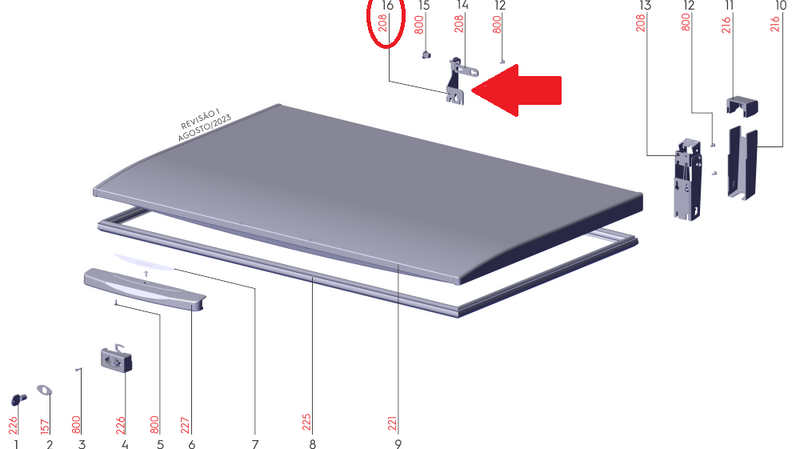 Dobradiça Gabinete freezer Horizontal Electrolux H330 H440 H550 A16949701 ORIGINAL