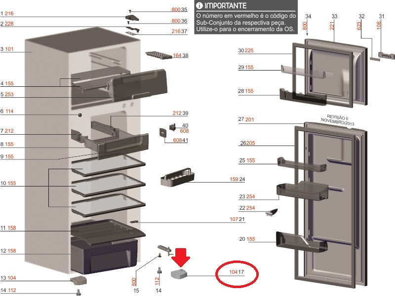 Avental Geladeira Electrolux e Continental DFN39 DF36A DC35A DF35A DFN42 TF39 DFN41 RFE39 DFN44 RE31 RFE38 TC41 TC44 DC44 Codigo 70200841 / A99288202 Original