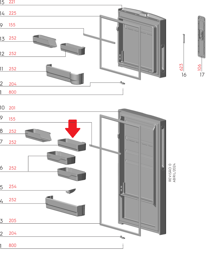 Prateleira Deslizante da porta Inferior Fast Adapt  Geladeira Electrolux IF55 IF55S TF55 TF55S TF56S DF56 DF56S TF56 IF55B IF56B IT56S TF52 TF52X IT56 IT55 IT55S IT70S IT70B IT70 A04144401  Original