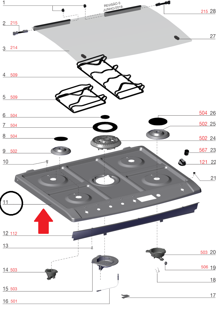 Mesa Inox Fogão Electrolux 76BER 76XER 76EBR 76EXR Codigo 70006807 Original