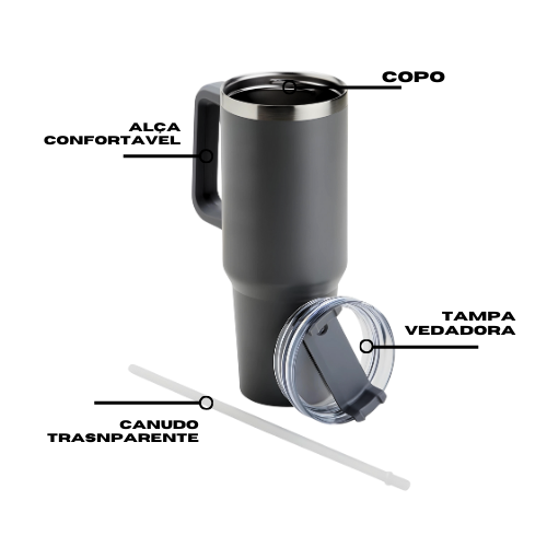 Copo Térmico Grande 1200 Ml Canudo Parede Dupla Cor BRANCO * PRONTA-ENTREGA *