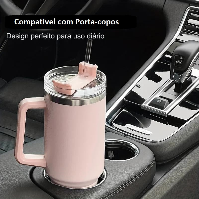 Copo Térmico Grande 1200 Ml Canudo Parede Dupla Cor BRANCO * PRONTA-ENTREGA *