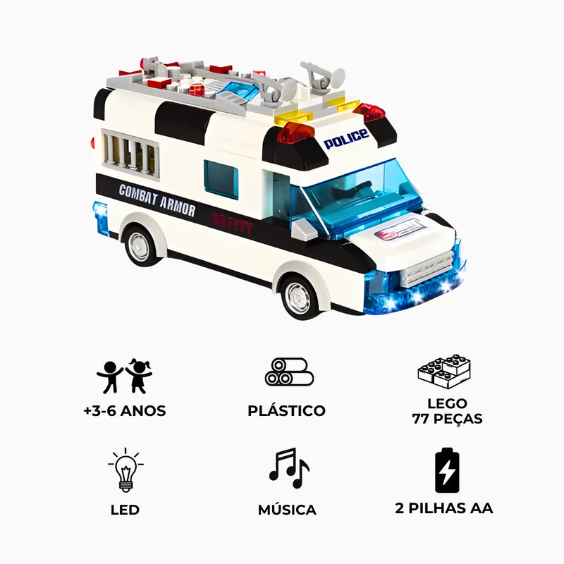 Carro Policia 77 Peças Lego Brinquedo com Luz Som * PRONTA-ENTREGA *