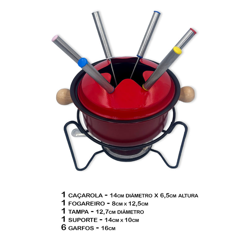 Conjunto de Fondue de 10 Peças em Vermelho: Perfeito para Carne e Chocolate - Sua Noite Romântica Espera!