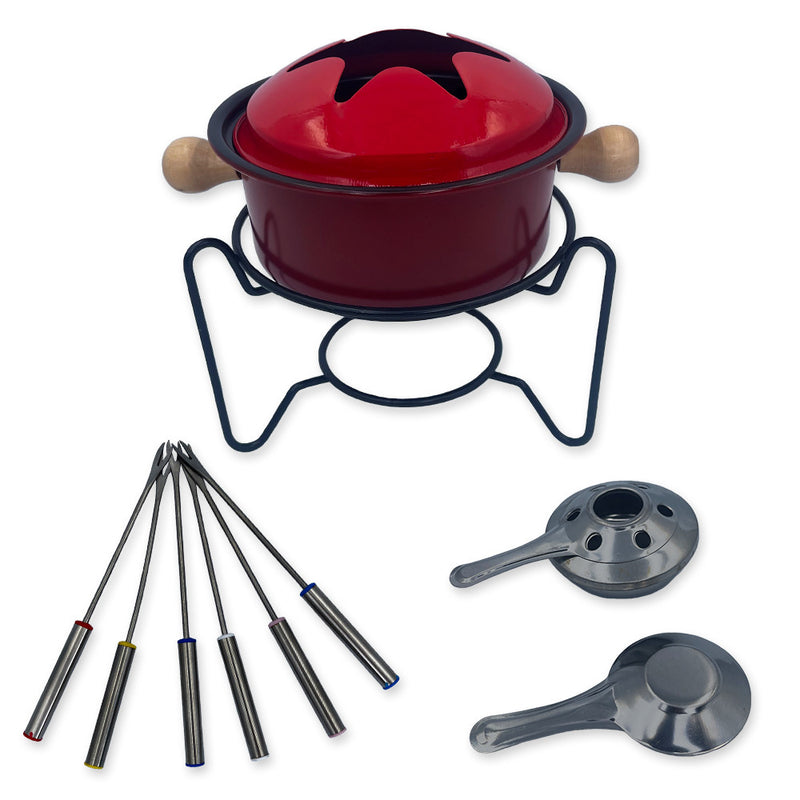 Conjunto de Fondue de 10 Peças em Vermelho: Perfeito para Carne e Chocolate - Sua Noite Romântica Espera!