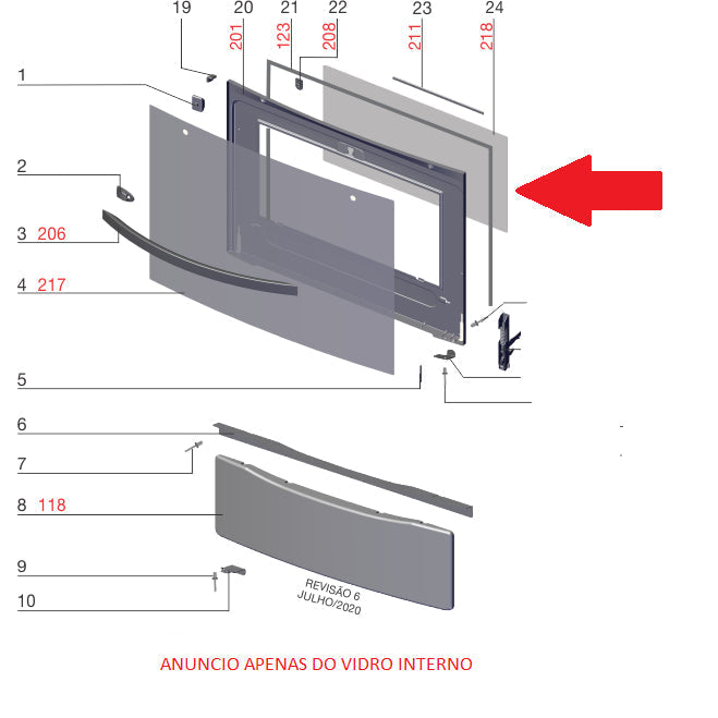 Vidro Interno Contra Porta Forno Fogão Electrolux 76Sb 76Srb 76Srx 76Erx Codigo A05306908 Original