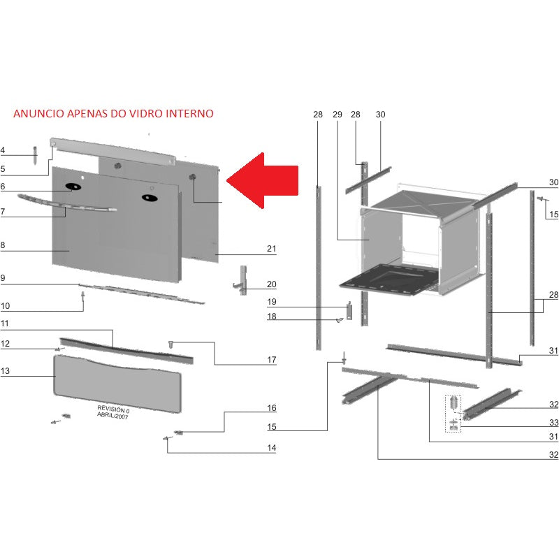 Vidro Interno Porta Forno Electrolux 56Se 56S4 56St 56Sl Versão Btht09/2009 Codigo 60016928 Original