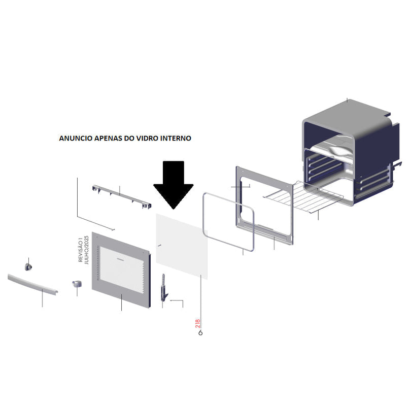 Vidro Interno Porta Forno Fogão Continental Fc4Ib Fc4Is Fc4Gp Fc4Gs Fc4Lp Fc4Fp Codigo A15587022 Original